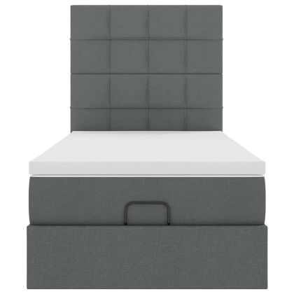 Османска легло с матрак и LED, тъмносиво, 90x200 см, плат