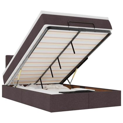 Османска легло с матрак и LED, тъмнокафяво, 120x200 см, плат