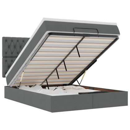 Османска легло с матрак и LED, тъмносиво, 140x200 см, плат