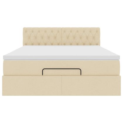 Османска легло с матрак и LED, кремаво, 140x200 см, плат