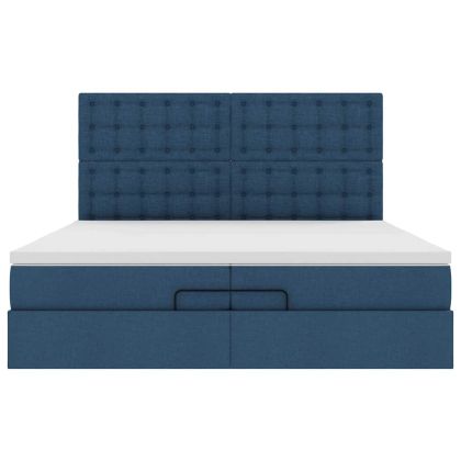 Османска легло с матрак и LED, синьо, 200x200 см, плат