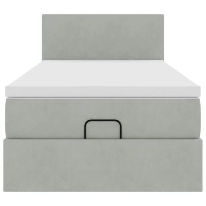Османска легло с матрак и LED, светлосиво, 90x200 см, кадифе