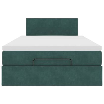 Османска легло с матрак и LED, тъмнозелено, 120x200 см, кадифе