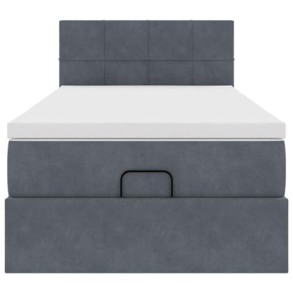 Османска легло с матрак и LED, тъмносиво, 100x200 см, кадифе