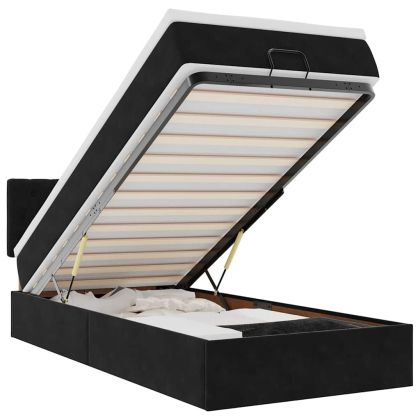 Османска легло с матрак и LED, черно, 100x200 см, кадифе