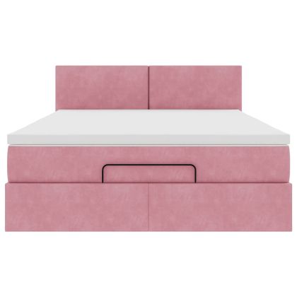 Османска легло с матрак и LED, розово, 140x190 см, кадифе
