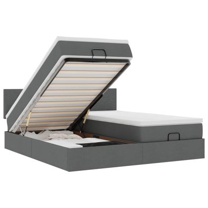 Османска легло с матраци и LED, тъмносиво, 180x200 см, плат