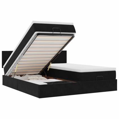 Османска легло с матраци и LED, черно, 180x200 см, кадифе