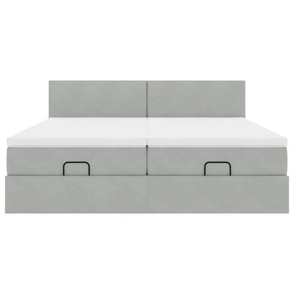 Османска легло с матраци и LED, светлосиво, 180x200 см, кадифе
