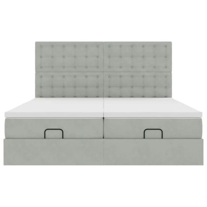 Османска легло с матраци и LED, светлосиво, 180x200 см, кадифе