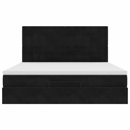 Османска легло с матраци и LED, черно, 180x200 см, кадифе