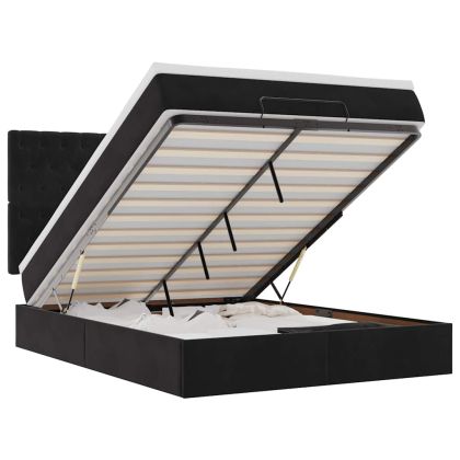 Османска легло с матраци и LED, черно, 140x190 см, кадифе