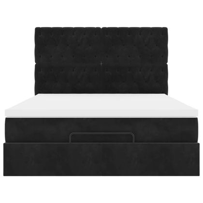 Османска легло с матраци и LED, черно, 140x190 см, кадифе