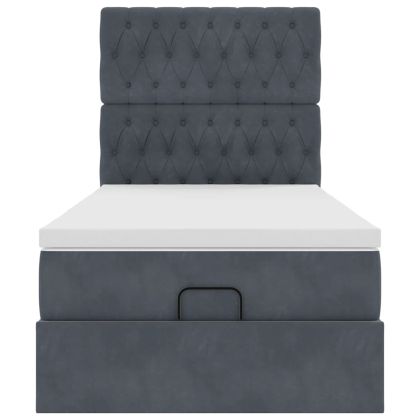 Османска легло с матраци и LED, тъмносиво, 100x200 см, кадифе