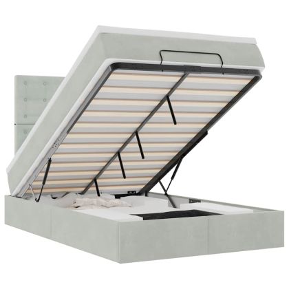 Османска легло с матраци и LED, светлосиво, 120x200 см, кадифе