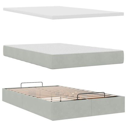 Османска легло с матраци и LED, светлосиво, 120x200 см, кадифе