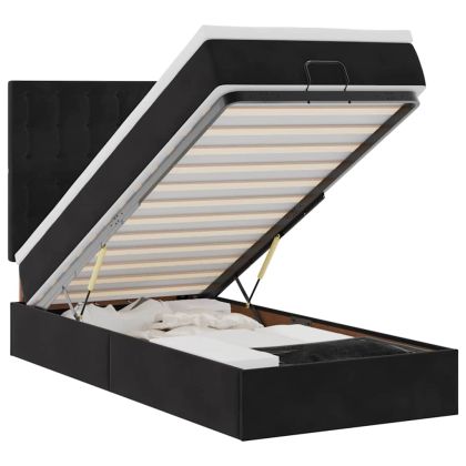 Османска легло с матраци и LED, черно, 80x200 см, кадифе