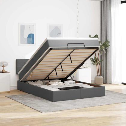 Османска легло с матрак и LED, тъмносиво, 140x190 см, плат