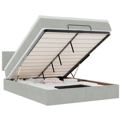 Османска легло с матрак и LED, светлосиво, 140x200 см, кадифе