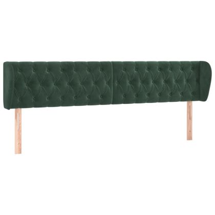 Горна табла за легло с уши, тъмнозелена, 183x23x78/88см, кадифе
