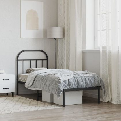 Метална рамка за легло с горна табла, черна, 75x190 см