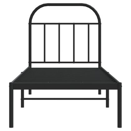Метална рамка за легло с горна табла, черна, 75x190 см