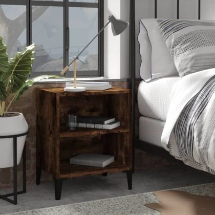 Нощно шкафче с метални крака, опушен дъб, 40x30x50 см