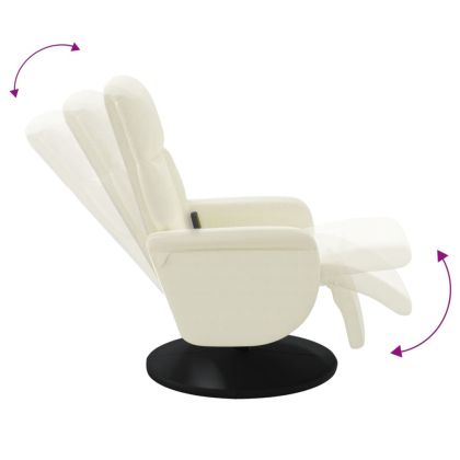 Масажен реклайнер стол с поставка за крака, кремав, кадифе