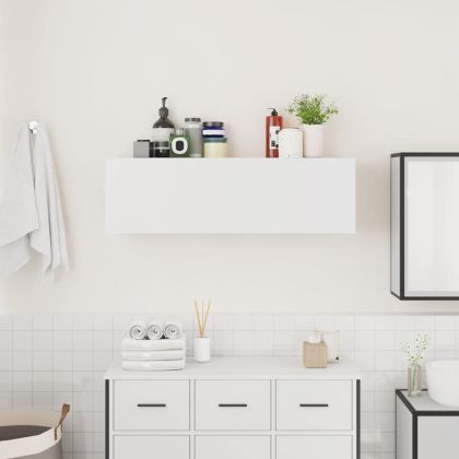 Стенен шкаф за баня, бял, 100x25x30 см, инженерно дърво