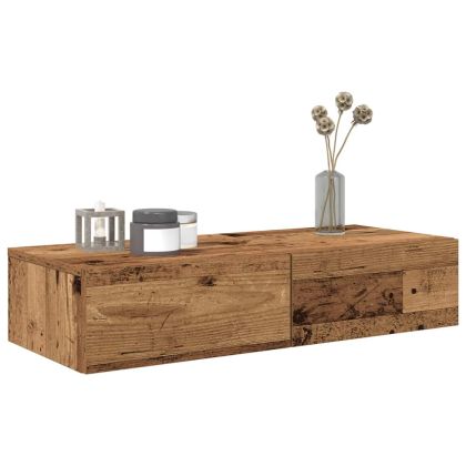 Стенен рафт с чекмеджета старо дърво 80x33x17см инженерно дърво