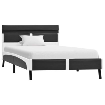 Рамка за легло с LED, сива, изкуствена кожа, 90x200 cм