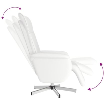Масажен реклайнер стол с опора за крака, бял, изкуствена кожа