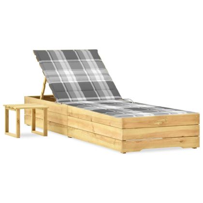 Градински шезлонг с масичка и шалте, импрегнирано борово дърво