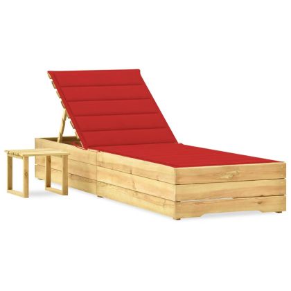Градински шезлонг с масичка и шалте, импрегнирано борово дърво