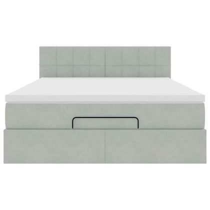 Османско легло с матрак Светло сиво 140x200cm кадифе
