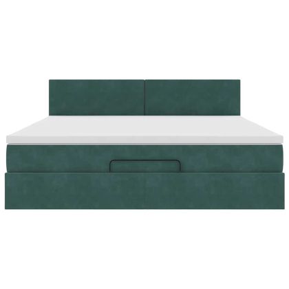Османска легло с матрак и LED, тъмнозелено, 160x200 см, кадифе