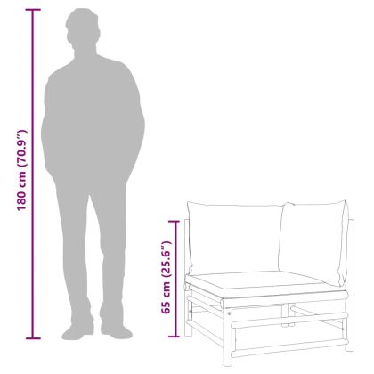Градински ъглов диван със зелени възглавници бамбук
