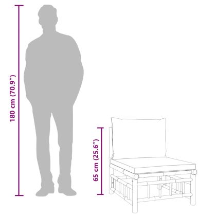 Градински лаундж комплект с кремави възглавници 3 части бамбук
