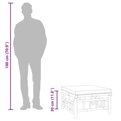 Градинска табуретка с кремавобяла възглавница бамбук
