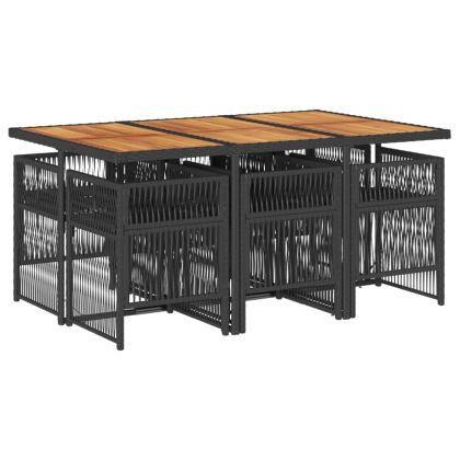 Градински трапезен комплект 7 части възглавници черен полиратан