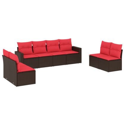 Градински комплект с възглавници, 8 части, кафяв, полиратан