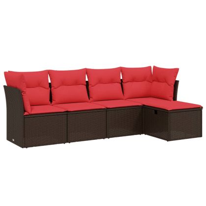 Градински комплект с възглавници, 5 части, кафяв полиратан