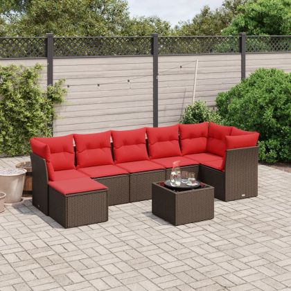 Градински комплект с възглавници, 8 части, кафяв, полиратан