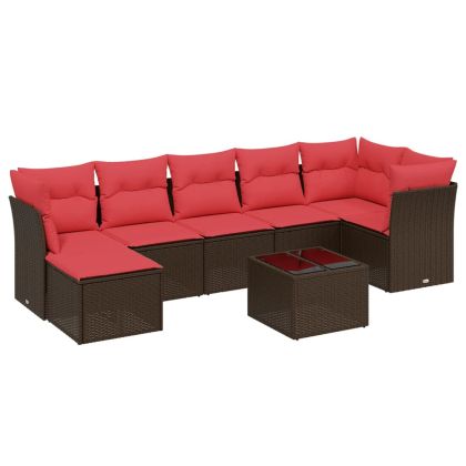 Градински комплект с възглавници, 8 части, кафяв, полиратан