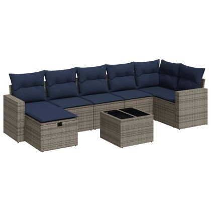 Градински комплект диван с възглавници 8 части сив полиратан