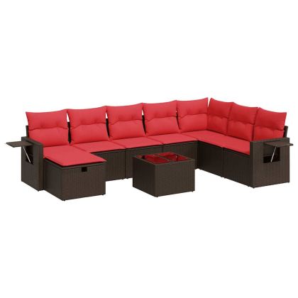 Градински комплект диван с възглавници 9 части кафяв полиратан