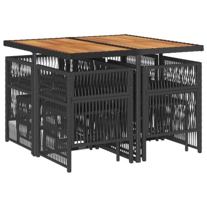 Градински трапезен комплект възглавници 9 части черен полиратан