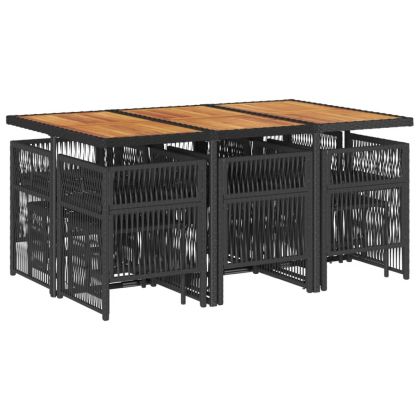 Градински комплект с възглавници 11 части полиратан черен