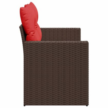 Градински диван с възглавници, двуместен, кафяв, полиратан