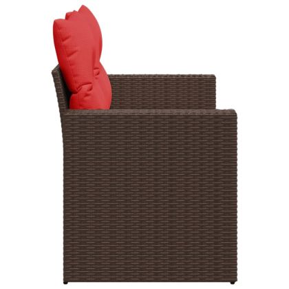 Градински диван с възглавници, двуместен, кафяв, полиратан